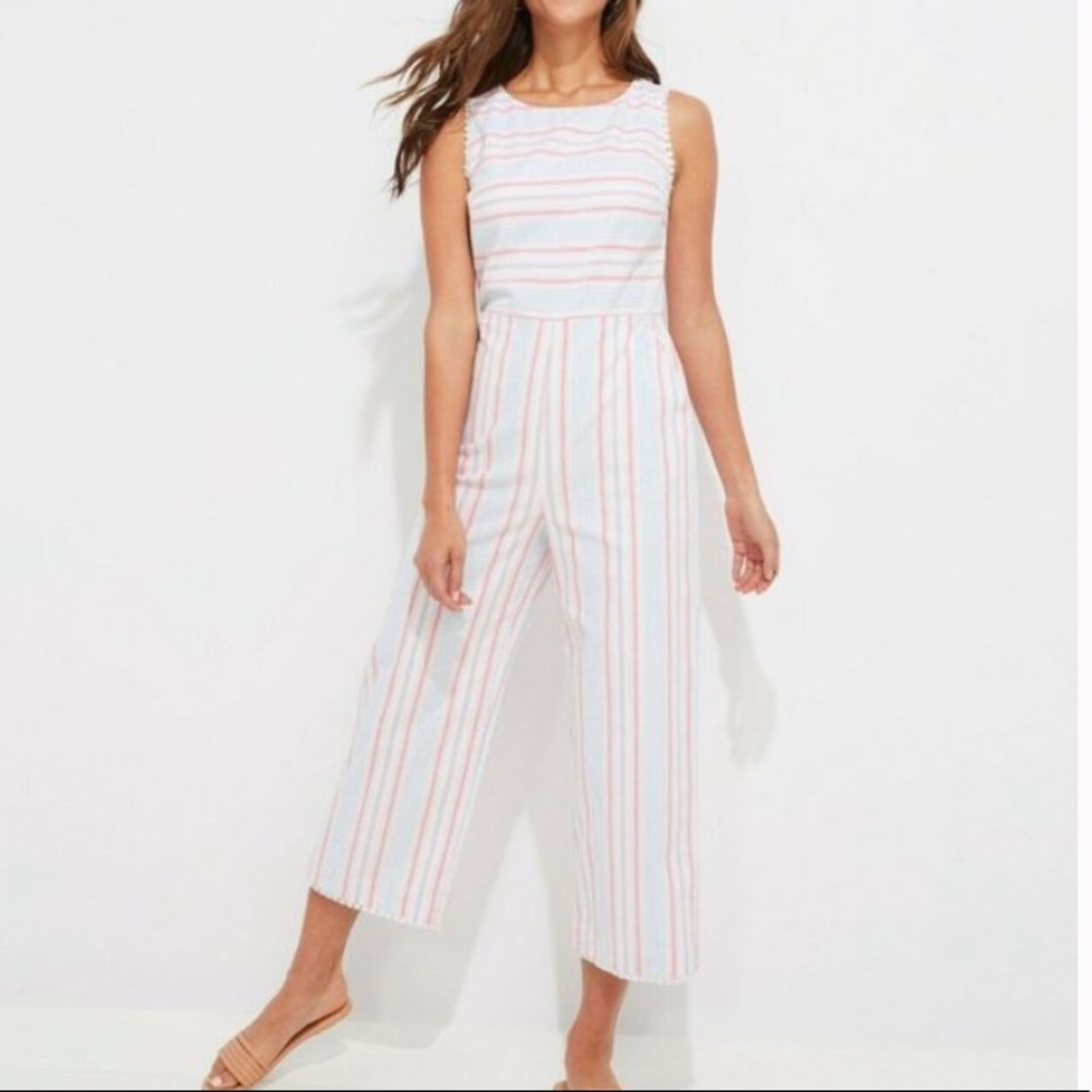 VINEYARD VINES Abacos Striped Tassel Jumpsuit 2 Straight Leg Cotton Pockets